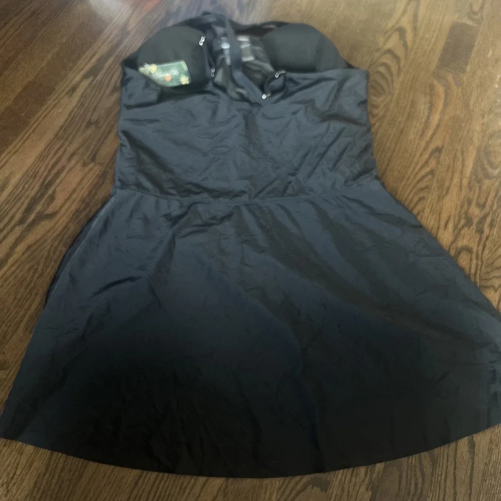 Blooming Jelly Tummy Control One Piece Swim Dress Size 3xl Black Sarong Wrap